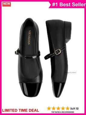Women's Square Toe Mary Jane Low Chunky Heel Pumps Adjustable Strap